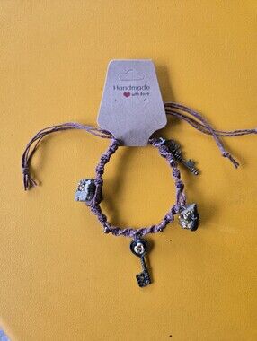 Boho Rose Key Charm Macrame Bracelet - Brown